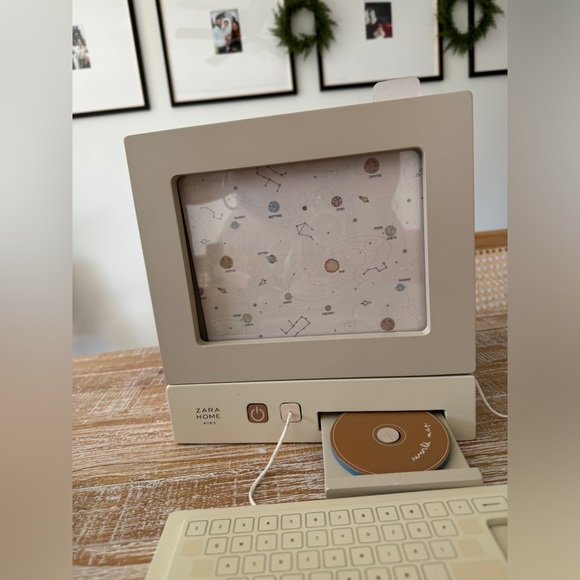 Zara Kids wooden desktop computer toy mouse keyboard neutral beige pretend play - Picture 4 of 11